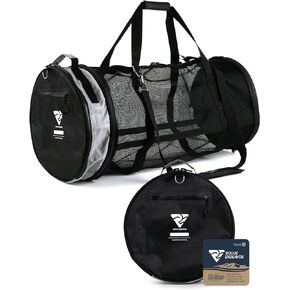 Heavy Duty Mesh Dive Duffel Bag for Scuba Diving, Snorkeling, Swimming, Beach and Travel. Quick Rinse Design. Water-Proof Pocket, Collapsible, Marine-Grade Materials (Black)