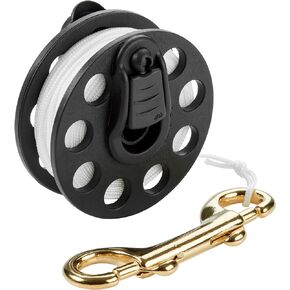 Phantom Aquatics Scuba Diver Compact Deluxe Folding Handle Finger Spool Reel with Hand Winder + Durable Corrosion Resistant Brass Bolt Snap