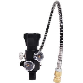 Owfeel 5/8-18UNF DIN Valve Scuba Adapter with Gauge, Pcp Scuba Tank Valve 4500psi Working Pressure with 22-inch-long Black Hose for Air Tank, PCP Air Rifle, Paintball, and HPA Tank (5/8-18UNF Threads)