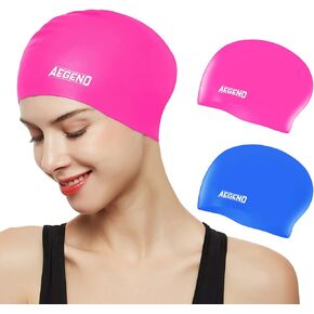 Aegend Swim Caps for Long Hair, Durable Silicone Swimming Caps for Women Men Adults Youths Kids, Easy to Put On and Off, 4 Colors