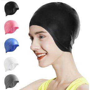 Swim Cap,Silicone Swimming Caps for Women Men Comfortable Bathing Cap Long Hair Cover Ears Reinforced Edge Tear-Proof Design Non-Slip Swim Hat Keep Hair Dry