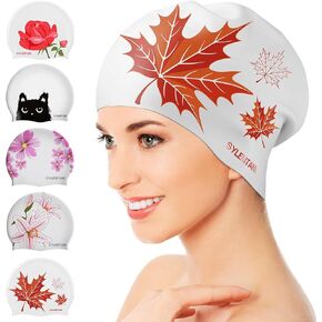 Swim Cap Women, Silicone Swimming Caps for Long Hair Anti Slip Waterproof Swim Caps for Womens Adult, Comfortable Bathing Cap Swimming Hats Fit for Curly Short Medium Long Thick Hairs