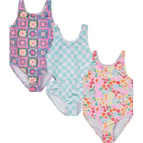 BTween Girls Multi Pack One Piece Swimwear - Unique Colors and Patterns, Sizes 4-16 for Kids and Toddlers