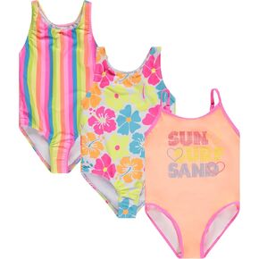 BTween Girls Multi Pack One Piece Swimwear - Unique Colors and Patterns, Sizes 4-16 for Kids and Toddlers