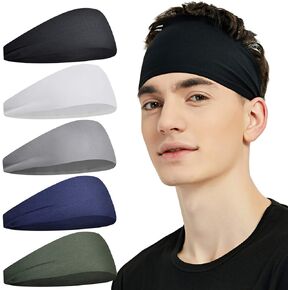 Pilamor Sports Headbands for Men (5 Pack),Moisture Wicking Workout Headband, Sweatband Headbands for Running,Cycling,Football,Yoga,Hairband for Women and Men