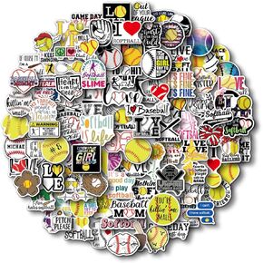 AOWDIAO 100 Pieces Softball Stickers, Vinyl Softball Stickers for Water Bottle, Softball Gifts, Softball Party Favors, Softball Stuff