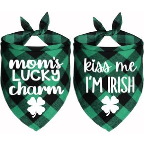 St. Patrick’s Day Dog Bandanas, Plaid Dog Puppy St. Patrick’s Day Bandana Scarf for Small Medium Large Dogs Pets (Lucky Pup & Mom’s Lucky Charm & Kiss Me I’m Irish)