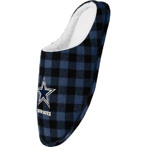 FOCO Men's NFL Sherpa Lined Buffalo Check Memory Foam Slippers