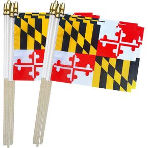 TSMD Maryland State Flags Small Mini Hand Held Stick Flags,5x8 Inch,12 Pack