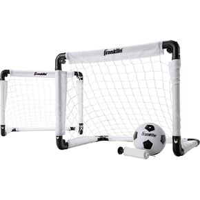Franklin Sports Kids Mini Soccer Goal Set - Backyard/Indoor Mini Net and Ball with Pump - 22" x 17" Goal Size, White/Black