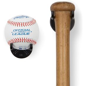 Wallniture Sporta Baseball Holder, Baseball Bat Wall Mount Display Stand for Man Cave Decor, Sports Memorabilia Ball Storage Rack Set of 2 Black