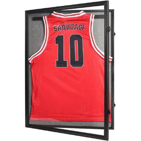 Jersey Frame Display Case Large Lockable Sports Jersey Frame Shadow Box with 98% Uv Protected Acrylic and Hanger for Baseball Basketball Football Soccer Hockey Sport Shirt Linen Black