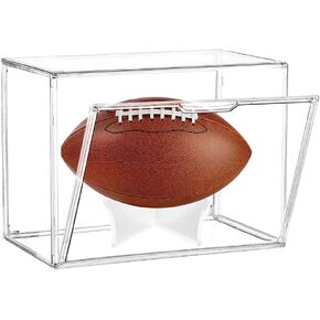 Football Display Case, JARAGAR Acrylic Football Storage Box Full Size Assemblable Football Showcase Memorabilia Display Boxes with Magnetic Door Removable Display Stand UV Protection
