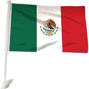 Mexico Car Flag Window Clip Flag 18" X 12" Including Poles for Patriotic, Sports Events, Parades (Premium - Double Side Printing, Pack of 5)