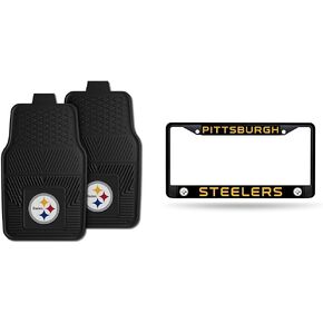 FANMATS 8752 Pittsburgh Steelers مجموعة سجادة سيارة من الفينيل شديدة التحمل مكونة من قطعتين، سجادات أرضية الصف الأمامي، حماية من جميع الأحوال الجوية، ملاءمة عالمية، تصميم خزان عميق