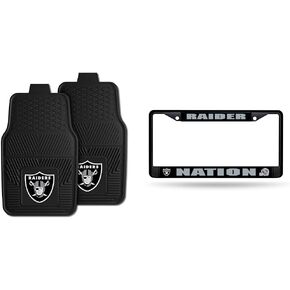 FANMATS 8774 Las Vegas Raiders 2-Piece Heavy Duty Vinyl Car Mat Set, Front Row Floor Mats & 12318 NFL Las Vegas Raiders Back Row Utility Car Mats - 2 Piece Set, 14in. x 17in., All Weat