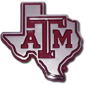 شعار Texas A&M Aggies المعدني للسيارات مع زخرفة كستنائية على شكل تكساس