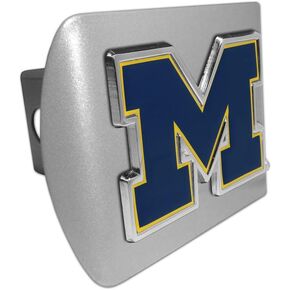 Michigan Wolverines"Brushed Silver Navy Blue"M" Emblem" Hitch Cover