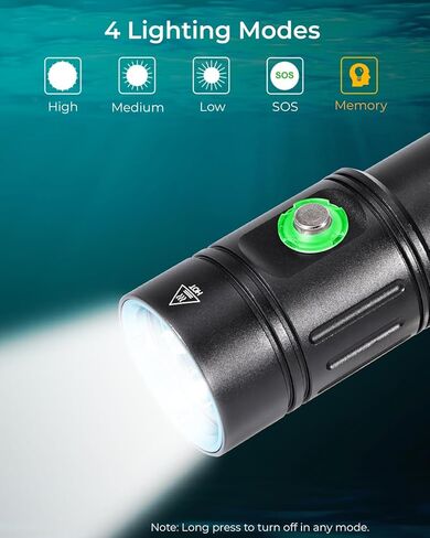 APLOS AP02 Scuba Diving Flashlight, 2500 Lumen Dive Light with 4 Modes Power Indicator, Waterproof Underwater Dive Torch with Rechargeable 5000mAh Battery & Charger in Kuwait