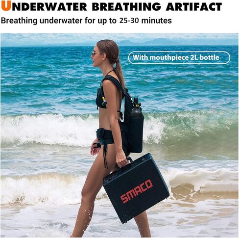 SMACO S700 Mini Scuba Tank 1.9L Portable Mini Scuba Diving Tank قابل لإعادة الاستخدام زجاجة المهر مع 25-30 دقيقة احتياطية للغوص طقم خزان هواء للغوص أسطوانة الأكسجين لإنقاذ الاستكشاف تحت الماء in Kuwait