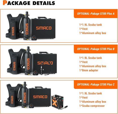 SMACO S700 Mini Scuba Tank 1.9L Portable Mini Scuba Diving Tank قابل لإعادة الاستخدام زجاجة المهر مع 25-30 دقيقة احتياطية للغوص طقم خزان هواء للغوص أسطوانة الأكسجين لإنقاذ الاستكشاف تحت الماء in Kuwait