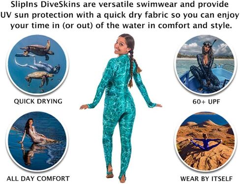 Slip Ins DiveSkins Zippered Full Body Diving Skin with Rash Guard, UV Protection for Surfing, Swimming, Diving, Snorkeling, Water Sports in Kuwait