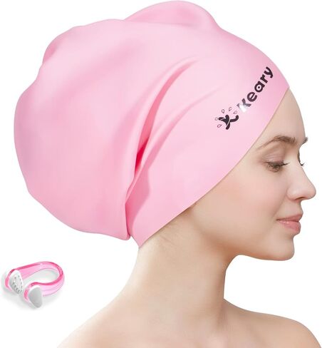 Keary Extra Large Swim Cap for Braids and Dreadlocks Extensions Weaves Long Hair, Waterproof Silicone Cover Ear Bath Pool Shower Swimming Cap for Adult Youth to Keep Hair Dry, Easy to Put On and Off in Saudi Arabia
