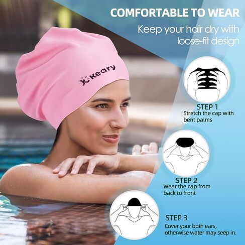 Keary Extra Large Swim Cap for Braids and Dreadlocks Extensions Weaves Long Hair, Waterproof Silicone Cover Ear Bath Pool Shower Swimming Cap for Adult Youth to Keep Hair Dry, Easy to Put On and Off in Saudi Arabia