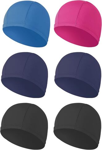 6 pcs Elastic Swim Caps for Both Women & Men & Kids Fabric Durable Non-Waterproof Cloth Swimming Pool Cap Elastic Bathing Cap in Saudi Arabia