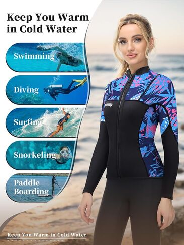 Owntop Wetsuit Tops | Women & Men | 2MM Neoprene Long Sleeve | Flexible & Comfort | YKK Front Zip | Surfing Diving Swimming - All Watersports in Saudi Arabia