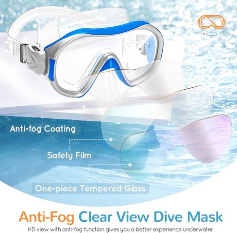 نظارات واقية للأطفال مع غطاء للأنف، نظارات سباحة للشباب (6-14)، قناع غوص مضاد للضباب رؤية واضحة 180 درجة مع سدادات الأذن، حقيبة شبكية للتخزين، نظارات غوص in Kuwait