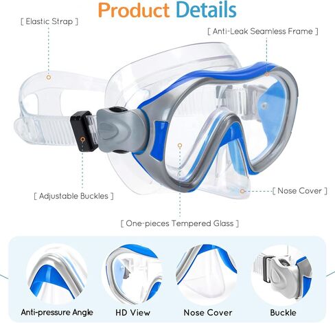 نظارات واقية للأطفال مع غطاء للأنف، نظارات سباحة للشباب (6-14)، قناع غوص مضاد للضباب رؤية واضحة 180 درجة مع سدادات الأذن، حقيبة شبكية للتخزين، نظارات غوص in Kuwait