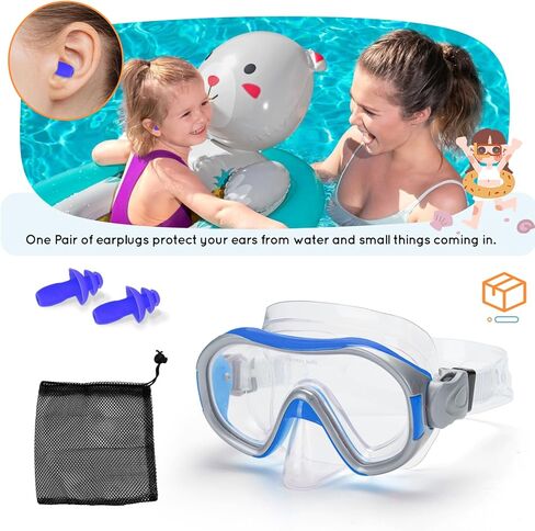 نظارات واقية للأطفال مع غطاء للأنف، نظارات سباحة للشباب (6-14)، قناع غوص مضاد للضباب رؤية واضحة 180 درجة مع سدادات الأذن، حقيبة شبكية للتخزين، نظارات غوص in Kuwait