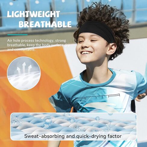 ChezMax 6 PCS Sweatbands for Kids, Soccer Headbands Boys Sports Kids Sweatbands, Breathable Sweat Wicking Headband, Baseball Youth, Black, White, Gray, Blue, Red And Camouflage,(FD01-Kids) in Saudi Arabia