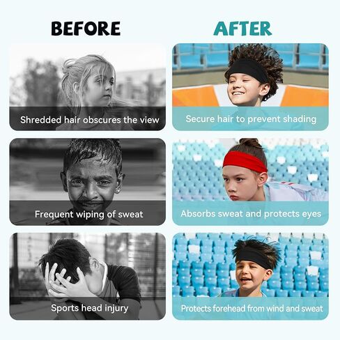 ChezMax 6 PCS Sweatbands for Kids, Soccer Headbands Boys Sports Kids Sweatbands, Breathable Sweat Wicking Headband, Baseball Youth, Black, White, Gray, Blue, Red And Camouflage,(FD01-Kids) in Saudi Arabia