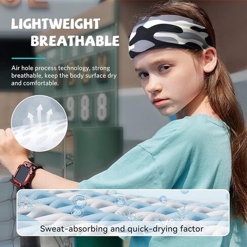 ChezMax 6 PCS Sweatbands for Kids, Soccer Headbands Boys Sports Kids Sweatbands, Breathable Sweat Wicking Headband, Baseball Youth, Black, White, Gray, Blue, Red And Camouflage,(FD01-Kids) in Saudi Arabia