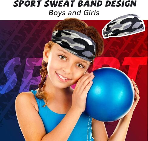 ChezMax 6 PCS Sweatbands for Kids, Soccer Headbands Boys Sports Kids Sweatbands, Breathable Sweat Wicking Headband, Baseball Youth, Black, White, Gray, Blue, Red And Camouflage,(FD01-Kids) in Saudi Arabia