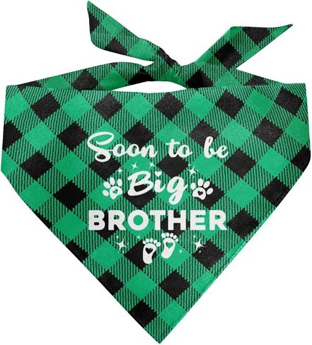 Soon to Be Big Brother Dog Bandana, Dog Bandana, Green Buffalo Plaid Pet Scarf, Pet Dog Scarf Accessories, Pet Dog Pregnancy Announcement Triangle Scarf, Dog Bandana for Small Medium Large Dogs (C43) in Saudi Arabia