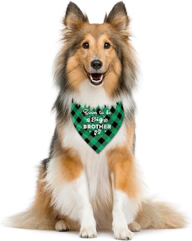 Soon to Be Big Brother Dog Bandana, Dog Bandana, Green Buffalo Plaid Pet Scarf, Pet Dog Scarf Accessories, Pet Dog Pregnancy Announcement Triangle Scarf, Dog Bandana for Small Medium Large Dogs (C43) in Saudi Arabia
