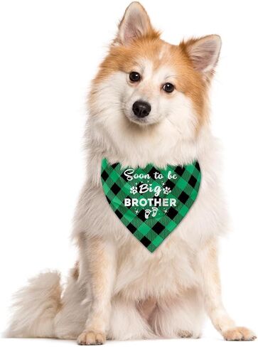 Soon to Be Big Brother Dog Bandana, Dog Bandana, Green Buffalo Plaid Pet Scarf, Pet Dog Scarf Accessories, Pet Dog Pregnancy Announcement Triangle Scarf, Dog Bandana for Small Medium Large Dogs (C43) in Saudi Arabia