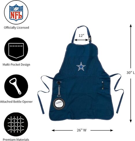 Team Sports America NFL Dallas Cowboys Ultimate Grilling Apron | Bottle Opener and Insulated Beverage Holder | Heavy Duty Durable Cotton Canvas 300 GSM | Machine Washable | Adjustable Straps in Kuwait