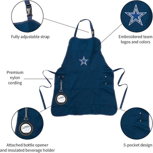 Team Sports America NFL Dallas Cowboys Ultimate Grilling Apron | Bottle Opener and Insulated Beverage Holder | Heavy Duty Durable Cotton Canvas 300 GSM | Machine Washable | Adjustable Straps in Kuwait