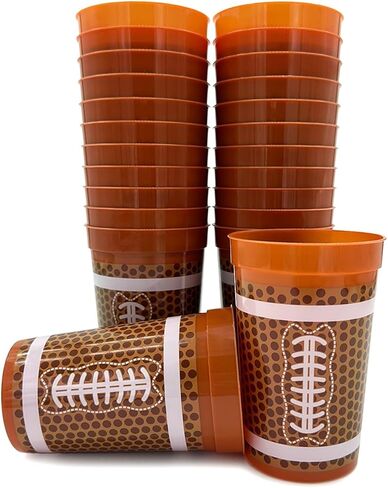 موضوع كرة القدم أكواب بلاستيكية بنية | 24 عبوة 12 أونصة. |مثالي لتجمعات أيام الألعاب، والبوابات الخلفية، والأحداث الرياضية، وأعياد الميلاد، وحفلات كرة القدم | أكواب كرة قدم قوية ومتينة وقابلة لإعادة الاستخدام in Kuwait