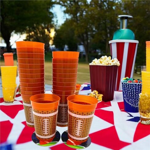 موضوع كرة القدم أكواب بلاستيكية بنية | 24 عبوة 12 أونصة. |مثالي لتجمعات أيام الألعاب، والبوابات الخلفية، والأحداث الرياضية، وأعياد الميلاد، وحفلات كرة القدم | أكواب كرة قدم قوية ومتينة وقابلة لإعادة الاستخدام in Kuwait