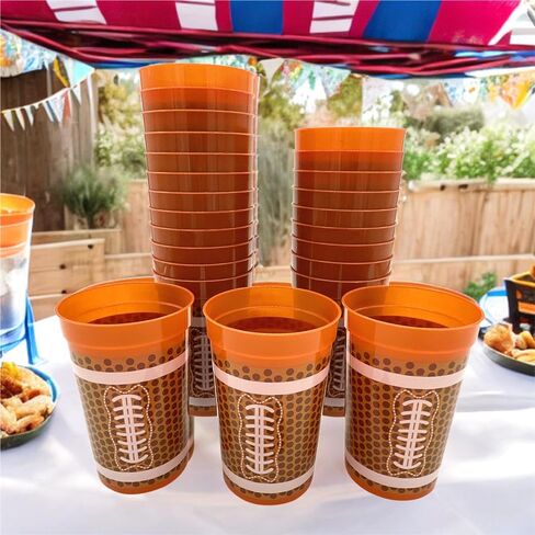 موضوع كرة القدم أكواب بلاستيكية بنية | 24 عبوة 12 أونصة. |مثالي لتجمعات أيام الألعاب، والبوابات الخلفية، والأحداث الرياضية، وأعياد الميلاد، وحفلات كرة القدم | أكواب كرة قدم قوية ومتينة وقابلة لإعادة الاستخدام in Kuwait