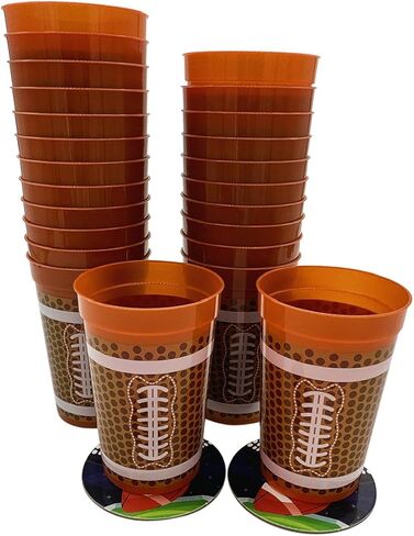 موضوع كرة القدم أكواب بلاستيكية بنية | 24 عبوة 12 أونصة. |مثالي لتجمعات أيام الألعاب، والبوابات الخلفية، والأحداث الرياضية، وأعياد الميلاد، وحفلات كرة القدم | أكواب كرة قدم قوية ومتينة وقابلة لإعادة الاستخدام in Kuwait