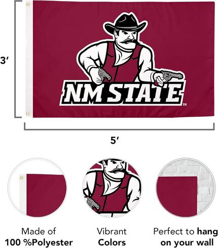 لافتات علم جامعة ولاية نيو مكسيكو الصحراوية Aggies NMSU NM 100% بوليستر للاستخدام الداخلي والخارجي 3×5 (النمط 1) in Saudi Arabia