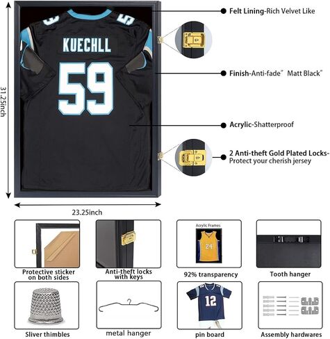 IHEIPYE Jersey Frame Display Case Jersey Shadow Box قابل للقفل مع 98٪ حماية من الأشعة فوق البنفسجية أكريليك وشماعة للبيسبول وكرة السلة وكرة القدم والهوكي 2XL قميص جيرسي رياضي وزي أسود in Saudi Arabia