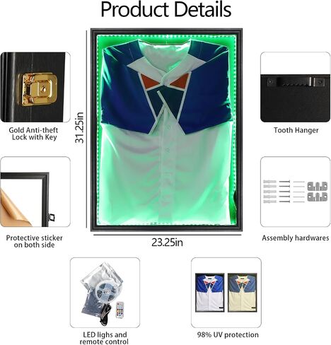 IHEIPYE Jersey Frame Display Case Jersey Shadow Box قابل للقفل مع 98٪ حماية من الأشعة فوق البنفسجية أكريليك وشماعة للبيسبول وكرة السلة وكرة القدم والهوكي 2XL قميص جيرسي رياضي وزي أسود in Saudi Arabia