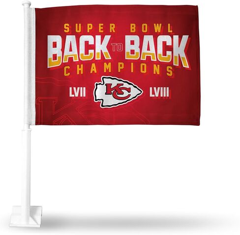 Rico Industries NFL Football Kansas City Chiefs علم سيارة مزدوج الجوانب من الخلف إلى الخلف - 40.64 سم × 48.26 سم - عمود قوي يتم تثبيته على السيارة/الشاحنة/السيارات in Saudi Arabia